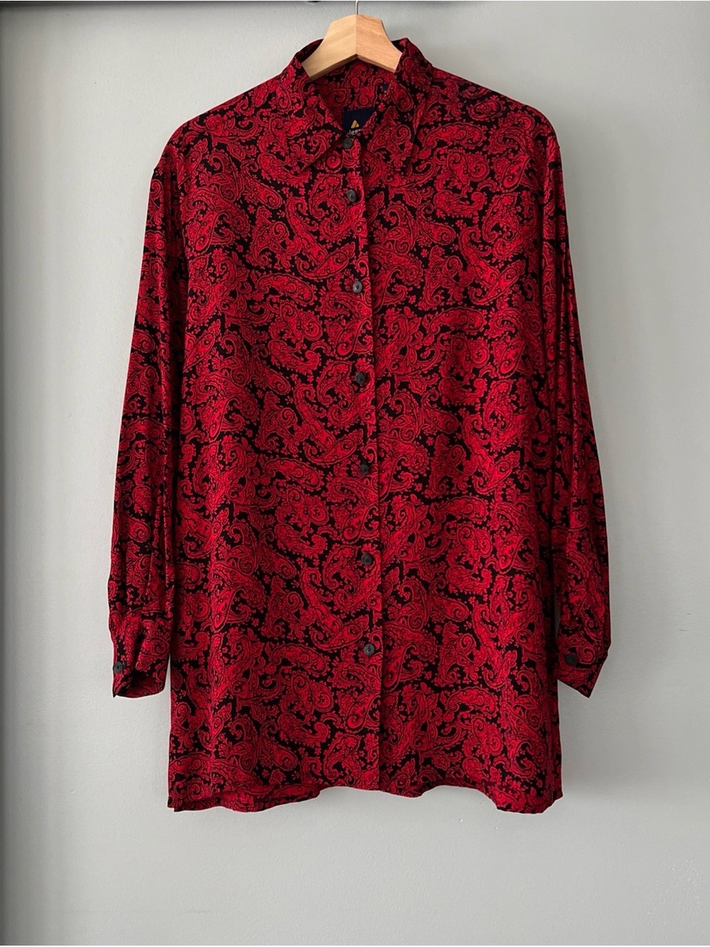 Vintage 90s LizSport Paisley Button Up Equestrian Women’s Red Long Shirt w/Slits